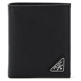 Prada Carteira bi-fold em Saffiano com logótipo triangular Preto Preto