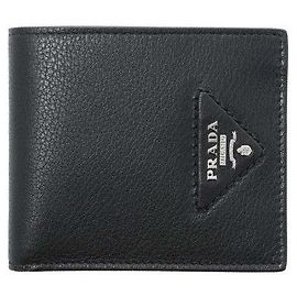 Prada Carteira compacta preta com logótipo triangular prateado Preto