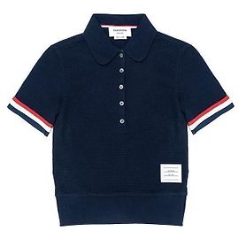 Thom Browne Texturiertes Baumwoll-Poloshirt Schwarz
