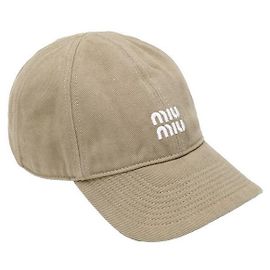 Miu Miu Washed Denim Baseball Cap Beige Brown
