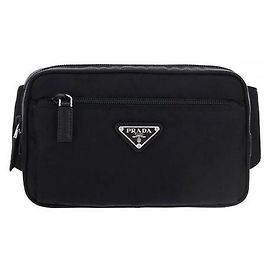 Prada Triangle Logo Nylon Belt Bag Black Black