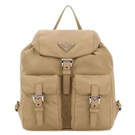 Prada Zainetto piccolo in nylon con logo triangolare Beige Marrone
