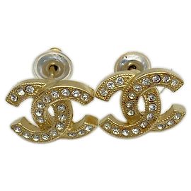 Boucles d'oreilles puces Chanel Coco Mark avec strass Doré