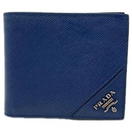 Prada Saffiano Blue Bi-Fold Geldbörse Blau