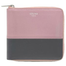 Céline Celine Calf Leather Small Zip Multifunction Bi-fold Wallet Black Pink