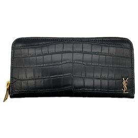 Yves Saint Laurent Embossed Leather Zip-Around Wallet Black