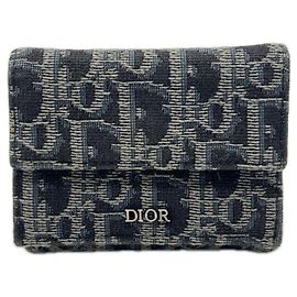 Christian Dior Oblique Canvas Compact Tri-fold Wallet Black Multiple colors