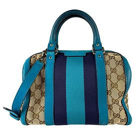 Bolsa de Ombro Gucci em Lona GG e Couro Marrom Turquesa