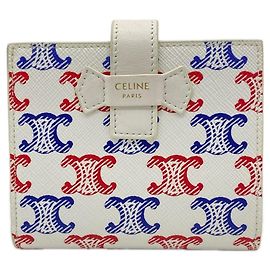 Céline Celine Triomphe Canvas Medium Strap Wallet White Red Blue