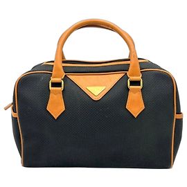 Mala de mão Yves Saint Laurent em tela preta e couro Marrom Preto