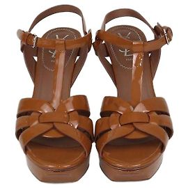 Saint Laurent Brown Patent Leather Platform Sandals Brown