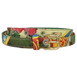 Dolce & Gabbana Multicolor Fabric and Leather Printed Thin Belt Multiple colors