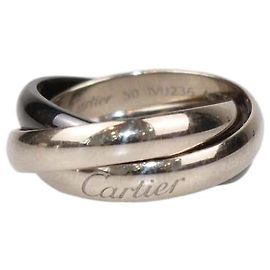 Cartier 18K White Gold Ceramic Trinity Ring Size 50 Golden