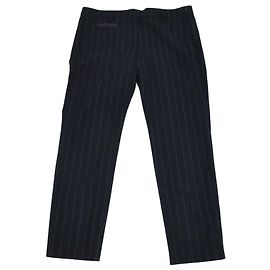 Brunello Cucinelli Navy Wool Blend Striped Straight Leg Pants Navy blue