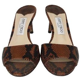 Jimmy Choo Brown/Black Python Embossed Leather Stacey Mules Brown Black