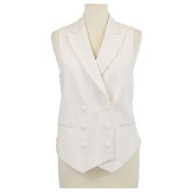 Fendi Off White Linen Silk Blend Double Breasted Vest Eggshell