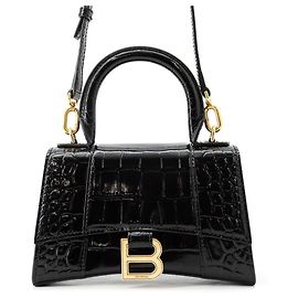 Balenciaga Hourglass XS Embossed Leather Handbag Black