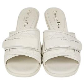 Christian Dior Off White Macro Cannage Leather Diorevolution Slide Sandals Eggshell