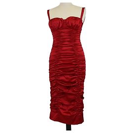 Vestido midi sem mangas drapeado em seda vermelha Dolce & Gabbana Vermelho