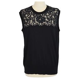Dolce & Gabbana Black Blend Wool Lace Panel Sleeveless Top Black