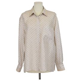 Camicia Louis Vuitton a maniche lunghe con bottoni in seta monogram beige Beige