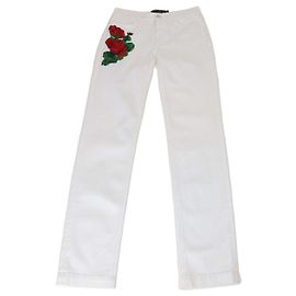 Dolce & Gabbana White Denim Floral Embroidered Girly Pants White