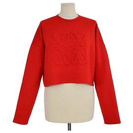 Loewe Red Blend Wool Knit Anagram Cropped Sweater Red