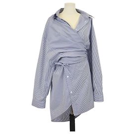 Abito midi camicia a maniche lunghe in popeline di cotone blu/bianco Balenciaga Bianco Blu