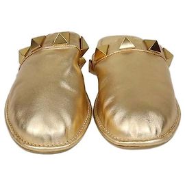 Valentino Gold Leather Roman Stud Slipper Golden
