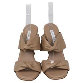 Aquazzura Beige Leather Twist Slide Sandals Beige