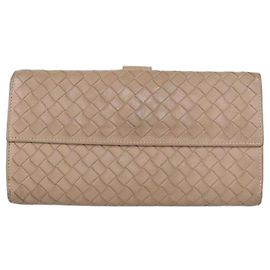 Cartera larga francesa de piel Intrecciato beige Bottega Veneta Beige