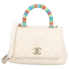 Mini mala Chanel Rainbow Coco Top Handle em pele acolchoada Off White Branco
