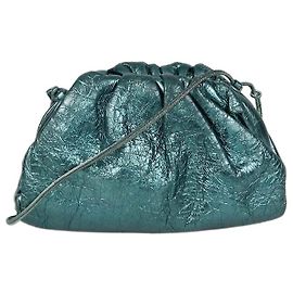 Bottega Veneta Metallic Green Distressed Leather Mini The Pouch Clutch Green