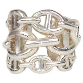 Hermès Hermes Silver Sterling Chaine D'Ancre Enchainee Ring Size 54 Silvery