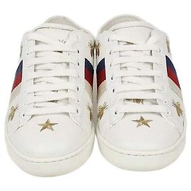Sneakers Ace Gucci in pelle bianca con api e stelle Bianco