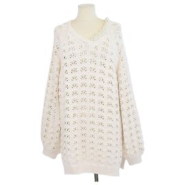 Simone Rocha beiger Crochet-Baumwollstrickpullover mit V-Ausschnitt Beige