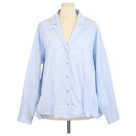 Tibi Blue Cotton Long Sleeve Button-Up Top Blue
