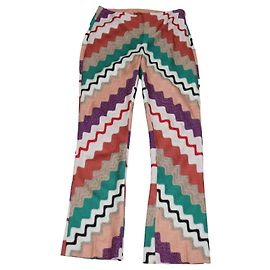 Missoni Multicolor Geometric Pattern Knit Blend Straight Leg Pants Multiple colors