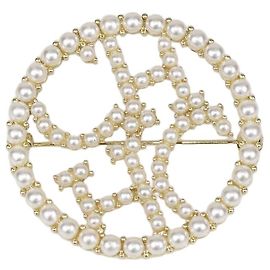 Carolina Herrera Brosche aus goldfarbenem Metall und Kunstperlen Golden
