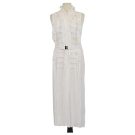 Hermès Hermes Off White Silk Ruffled Cocarde belted Halter Neck Midi Dress White