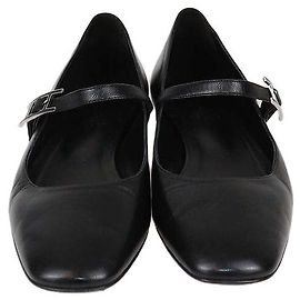 Hermès Hermes Black Leather Jane Ballet Flats Black