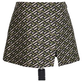 Versace Le Greca Minirock aus multicolorem Polyester-Jacquard Metallisch