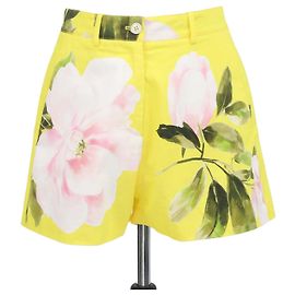 Pantalón corto Valentino Yellow/Multicolor de algodón y seda con estampado floral Amarillo