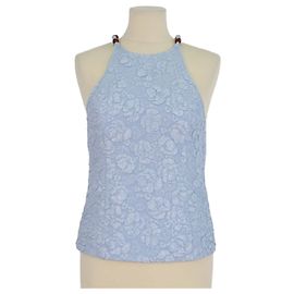 Ganni Blue Bead Embellished Cloqué Top Light blue