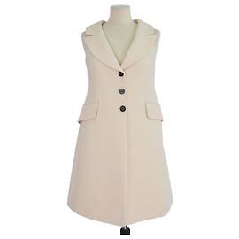 Vestido mini sem mangas em lã e seda creme Christian Dior Bege