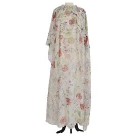 Alexander Mcqueen Vestido capa McQueen em seda multicolorida com estampado floral e acabamento com joias Multicor