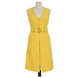 Vestido sem mangas Diane Von Furstenberg em algodão amarelo com zíper frontal e cinto Amarelo