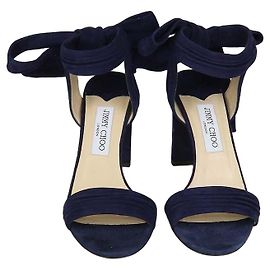 Jimmy Choo Navy Blue Suede Kora Ankle Tie Sandals Navy blue