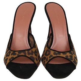 Amina Muaddi Black/Brown Leopard Print Mesh Nylon Alexa Mules Brown Black Leopard print