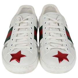Baskets basses Gucci Ace Web Star en cuir blanc Blanc